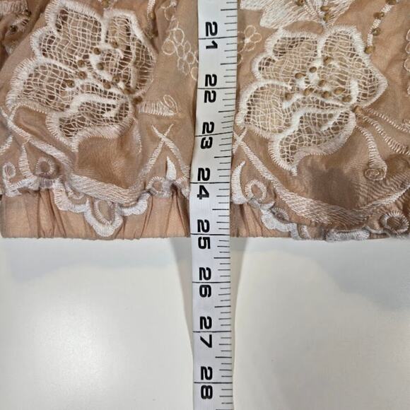 Alberto Makali Embroidered Silk Top Size Medium Tan Coquette Feminine Boho Fairy - Picture 8 of 12